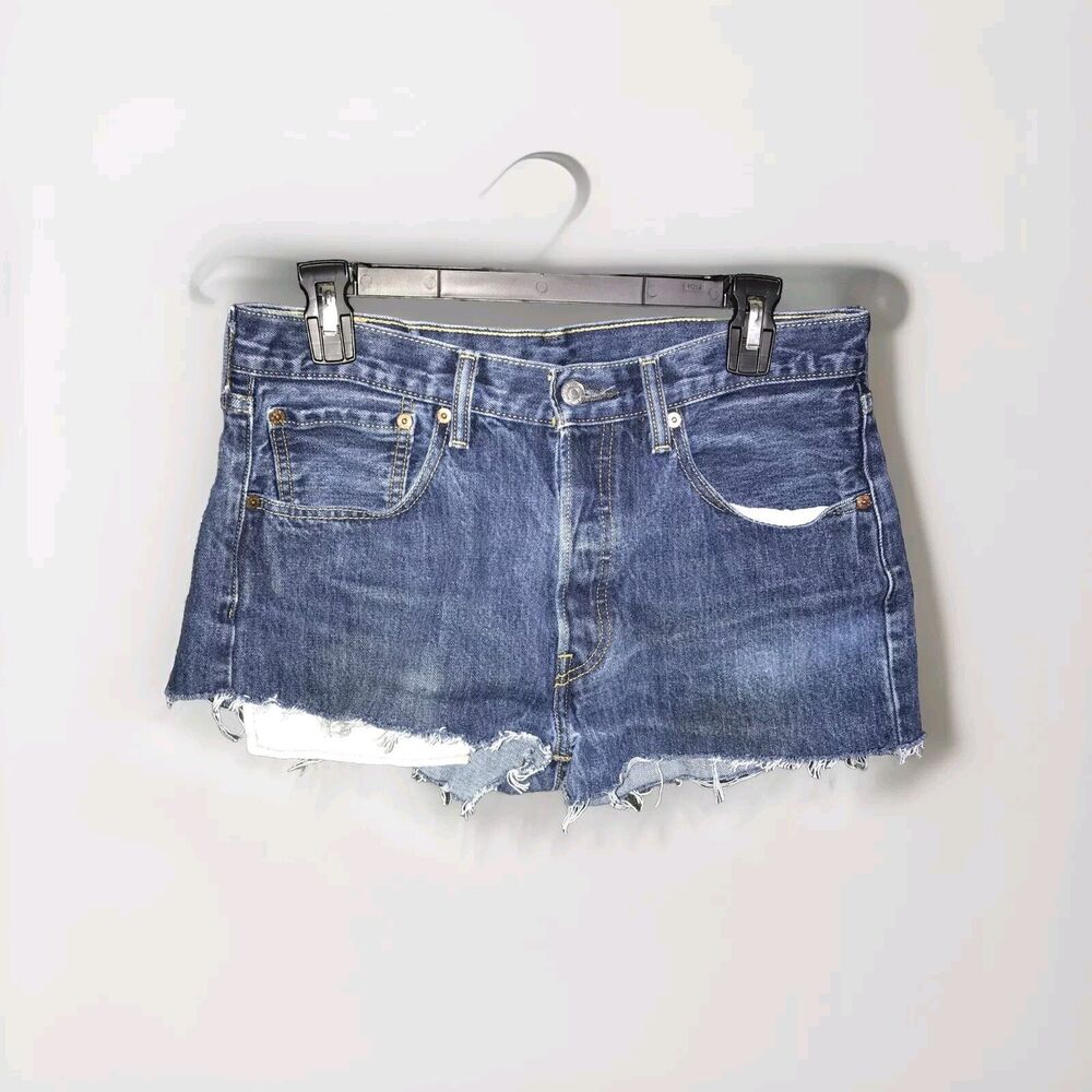 Levi's 501 Women's Button Fly High Rise Cut-Off Denim Blue Jean Shorts Size 31 *